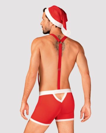 Мужской эротический костюм Санта-Клауса Obsessive Mr Claus S/M, боксеры на подтяжках, шапочка с помп || 