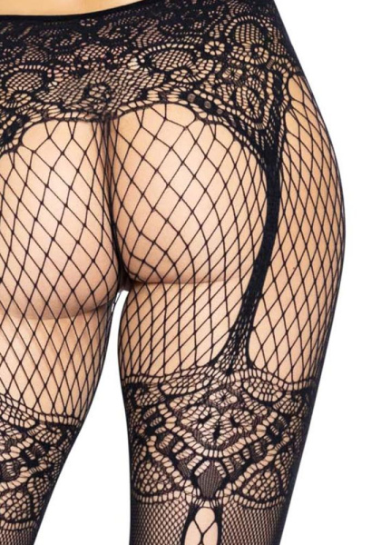 Колготки Leg Avenue Fishnet tights with back seam One size Black, задний шов, кружево, сетка