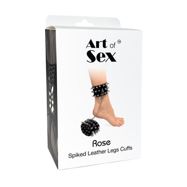 Поножи с шипами из натуральной кожи Art of Sex - Rose, цвет черный
