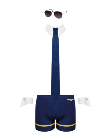 Эротический костюм пилота Obsessive Pilotman set L/XL, боксеры, манжеты, воротник с галстуком, очки || 