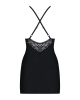Сатиновый комплект для сна с кружевом Obsessive 828-CHE-1 chemise & thong L/XL, черный, сорочка || 