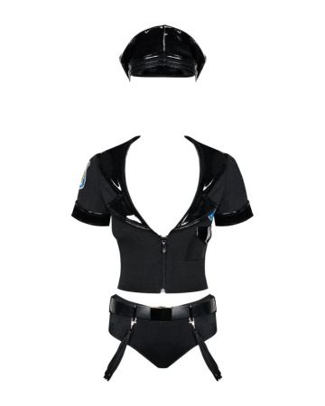Эротический костюм полицейского Obsessive Police set S/M, black, топ, шорты, кепка, пояс, портупея || 