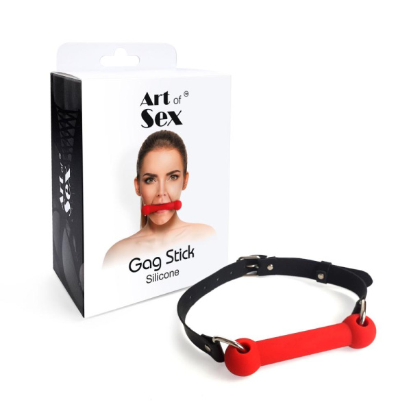 Кляп Палка, силикон и натуральная кожа, Art of Sex - Gag Stick Silicon, Красный