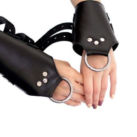 Манжеты для подвеса за руки Kinky Hand Cuffs For Suspension из натуральной кожи, цвет черный || 