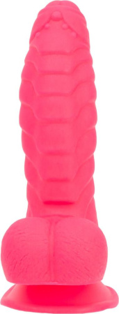 Ребристый фаллоимитатор на присоске ADDICTION — Tom 7″ Dildo With Balls — Pink, вибропуля в подарок || 