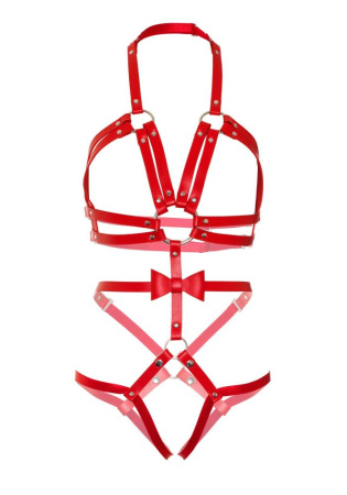 Портупея-тедди из ремней Leg Avenue Studded O-ring harness teddy S Red, экокожа || 