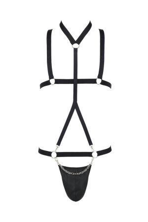 Комплект мужского белья из стреп Passion 039 Set Andrew S/M Black, стринги, шлейка || 