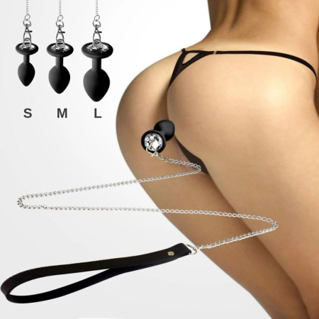 Силиконовая анальная пробка Art of Sex Silicone Anal Plug with Leash size L с поводком Black || 