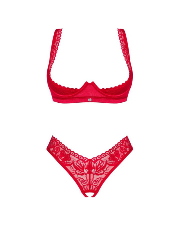 Комплект белья Obsessive Lacelove cupless 2-pcs set XL/2XL Red, открытый доступ, открытая грудь || 