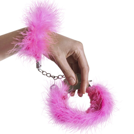 Наручники металлические Adrien Lastic Handcuffs Pink с розовой пушистой отделкой || 