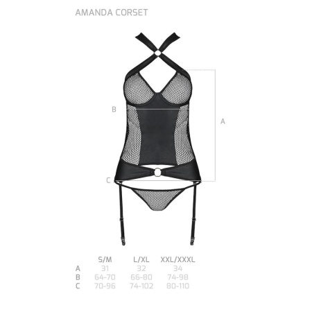 Сетчатый комплект корсет с халтером, съемные подвязки и трусики Amanda Corset black L/XL - Passion || 
