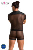 Комплект сетчатого мужского белья Passion 052 Set Michael S/M Black, рубашка, боксеры, заклепки || 