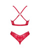 Комплект белья Obsessive Lacelove cupless 2-pcs set XS/S Red, открытый доступ, открытая грудь || 
