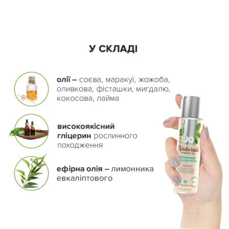 Массажное масло System JO – Naturals Massage Oil – Peppermint & Eucalyptus с натуральными эфирными м || 