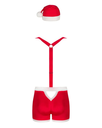 Мужской эротический костюм Санта-Клауса Obsessive Mr Claus 2XL/3XL, боксеры на подтяжках, шапочка с || 