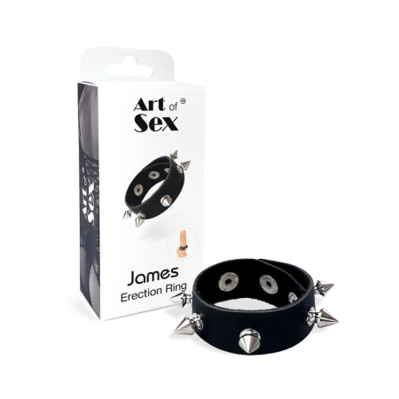 Эрекционное кольцо с шипами из натуральной кожи Art of Sex - James, цвет Черный || 