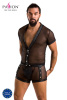 Комплект сетчатого мужского белья Passion 052 Set Michael S/M Black, рубашка, боксеры, заклепки || 
