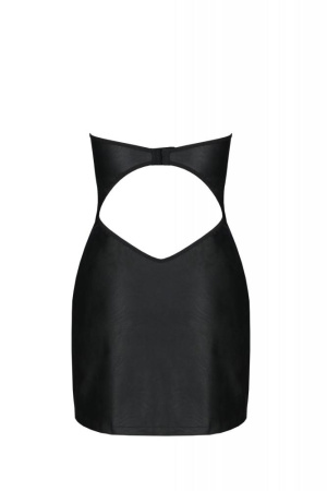 Мини-платье из экокожи Passion Celine Chemise 6XL/7XL black, шнуровка, трусики в комплекте || 