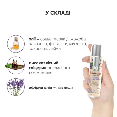 Массажное масло System JO – Naturals Massage Oil – Lavender & Vanilla с натуральными эфирными маслам || 