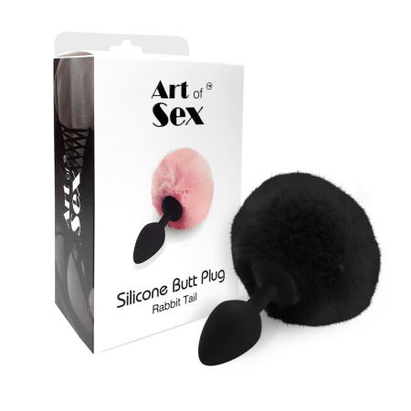 Силиконовая анальная пробка М Art of Sex - Silicone Bunny Tails Butt plug Black, диаметр 3,5 см || 