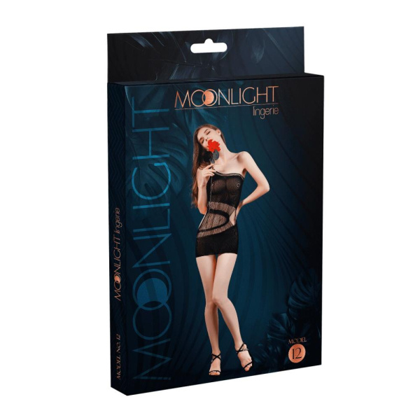 Мини-платье на одно плечо Moonlight Model 12 XS-L Black, вертикальная бахрома