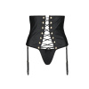 Пояс-корсет из экокожи Celine Set black L/XL — Passion: шнуровка, съемные пажи для чулок, стринги || 