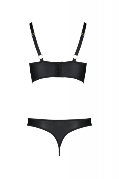 Комплект из экокожи Passion Malwia Bikini 6XL/7XL black, с люверсами и ремешками, бра, трусики
