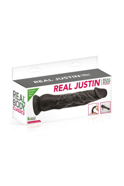 Фаллоимитатор с присоской Real Body - Real Justin Black, TPE, диаметр 4,2см