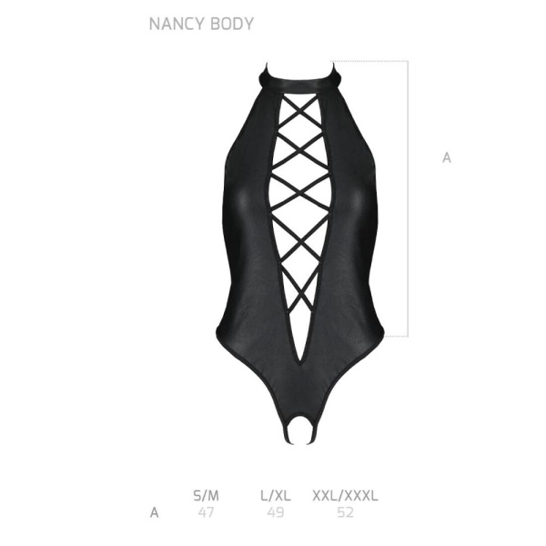 Боди из эко-кожи с имитацией шнуровки и открытым доступом Nancy Body black S/M - Passion
