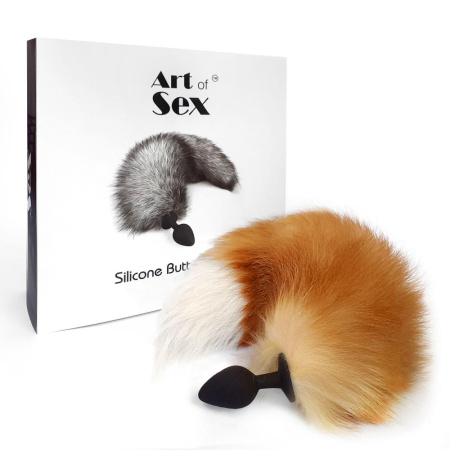 Силиконовая анальная пробка с хвостом из натурального меха Art of Sex size M  Red Fox fox || 