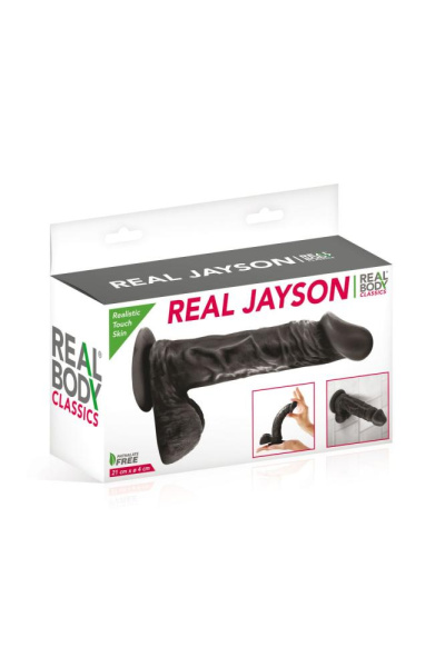 Фаллоимитатор на присоске Real Body - Real Jayson Black, TPE, диаметр 4см