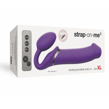 Безремневой страпон с вибрацией Strap-On-Me Vibrating Violet XL, диам. 4,5см, пульт ДУ, регулируемый || 