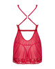 Прозрачная сорочка бэби-долл Obsessive Lacelove babydoll & thong M/L Red, кружево, стринги || 