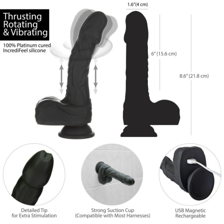 Фаллоимитатор Naked Addiction – 8.6” Silicone Rotating & Thrusting Vibrating Dildo with Remote Black || 
