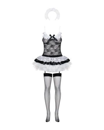 Эротический костюм горничной с юбкой Obsessive Housemaid 5 pcs costume L/XL, черно-белый, топ с подв || 