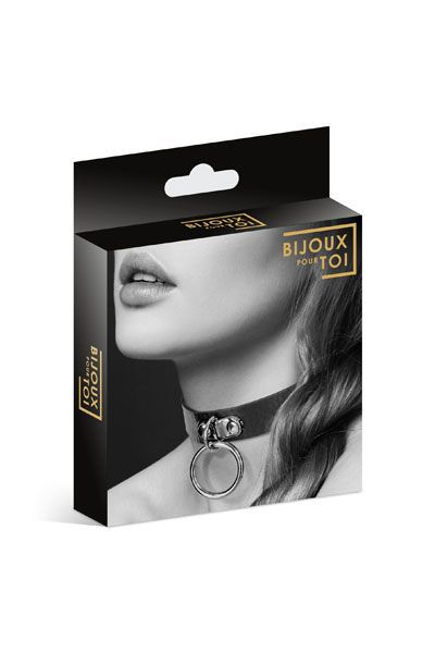 Чокер с кольцом для поводка Bijoux Pour Toi - FETISH Black, экокожа