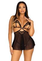 Пеньюар Leg Avenue Lace and mesh babydoll & panty Black M