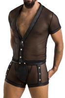 Комплект сетчатого мужского белья Passion 052 Set Michael L/XL Black, рубашка, боксеры, заклепки