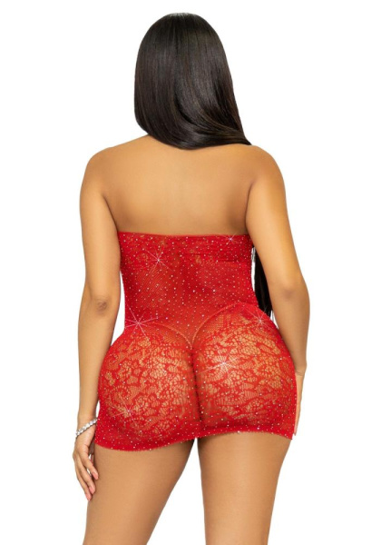 Платье-сетка со стразами Leg Avenue Rhinestone halter mini dress Red, открытая спина, one size