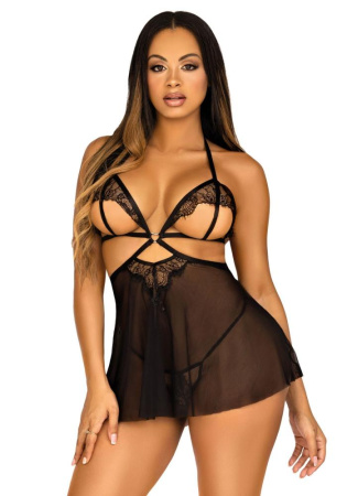 Пеньюар Leg Avenue Lace and mesh babydoll & panty Black S || 