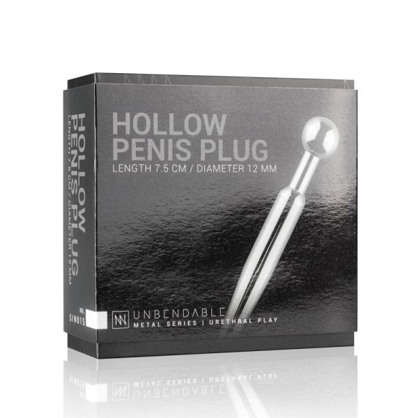 Полый уретральный стимулятор Sinner Gear Unbendable — Hollow Penis Plug, длина 7,5 см, диаметр 12 мм