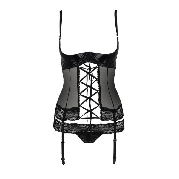 Корсет с открытой грудью NORTH CORSET black S/M - Passion Exclusive, пажи, трусики, шнуровка