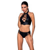 Комплект из эко-кожи Nancy Bikini black L/XL - Passion, бра и трусики с имитацией шнуровки