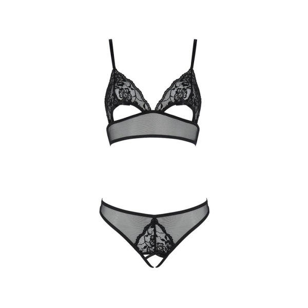 Комплект: браллет с ажурным лифом и открытыми трусиками Christa Set with Open Bra black L/XL — Passi