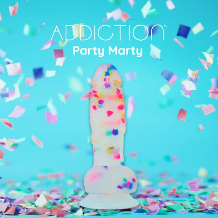 Фаллоимитатор с конфетти ADDICTION - PARTY MARTY 7.5″ - FROST & CONFETTI, 19 см, силикон || 