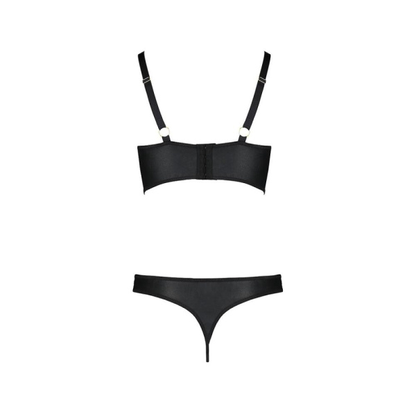 Комплект из эко-кожи с люверсами и ремешками Malwia Bikini black L/XL — Passion, бра и трусики