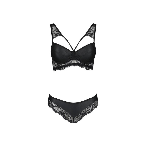 Комплект из эко-кожи с кружевом Loona Set black XXL/XXXL - Passion, бра и трусики