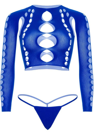 Комплект Leg Avenue Long sleeve crop top & string Royal Blue One Size || 