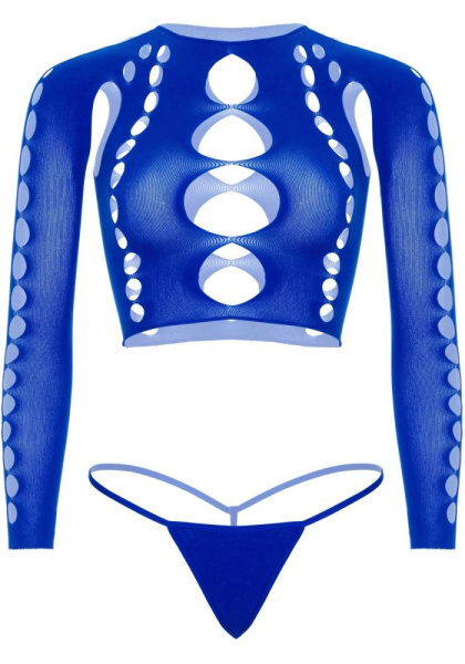 Комплект Leg Avenue Long sleeve crop top & string Royal Blue One Size