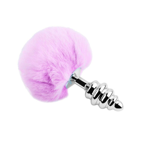 Металлическая анальная пробка Кроличий хвостик Alive Fluffy Twist Plug L Purple, диаметр 3,8 см || 